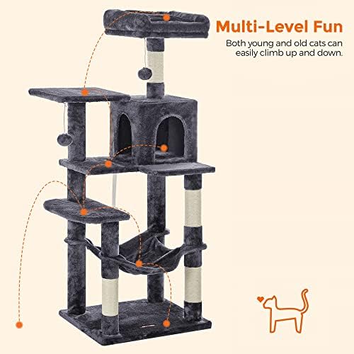 Feandrea Cat Tree, 54.2-Inch Cat Tower, Multi-Level Condo, Smoky Gray - Image 3