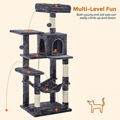 Feandrea Cat Tree, 54.2-Inch Cat Tower, Multi-Level Condo, Smoky Gray - Image 3