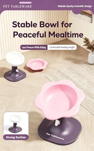 Elevated Pet Bowl with Stand, Flower Shape, Adjustable Height, Cat Dog Food Water Dish (Pink Violet) - Image 7