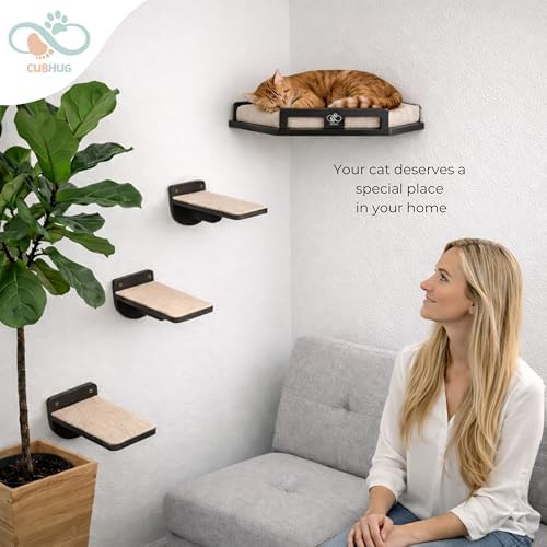 Cat Wall Shelves, Solid Wood Corner Bed, 3 Steps, Up to 25 lb, Black - Image 2