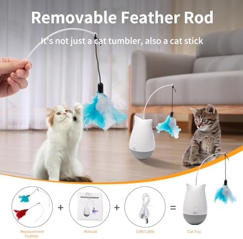 DOEL Cat Toys Interactive for Indoor, Rechargeable Automatic Rotating Feather Wand Toy, Tumbler Design, Electric Fun Tracker Exercise Gift, Stimulate to Chase and Hunting, for Bored Cats Kitten - Image 6