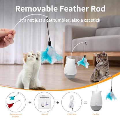 DOEL Cat Toys Interactive for Indoor, Rechargeable Automatic Rotating Feather Wand Toy, Tumbler Design, Electric Fun Tracker Exercise Gift, Stimulate to Chase and Hunting, for Bored Cats Kitten - Image 6