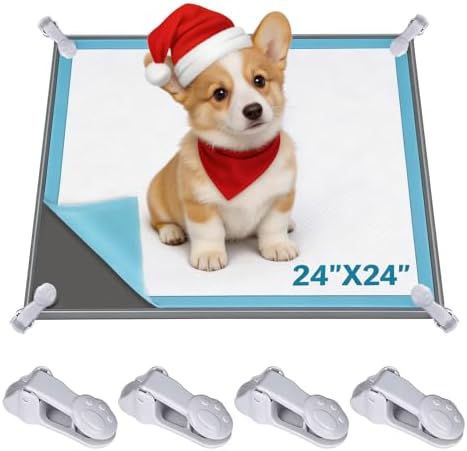 Dog Pee Pad Holder with 4 Holder Clamps, Fits Up to 24" x 24" Training Pads, Silicone Non-Slip Dog Potty Tray, High Edge Puppy Pad Holder Tray for Easy Cleaning, for Puppy Potty Training. Gray by Unknown