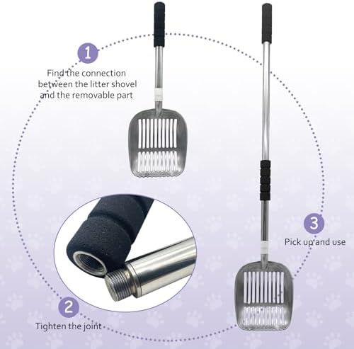 PINVNBY Cat Litter Scooper, Long Handle Litter Sifter Scoop with Litter Scoop Holder Stainless Steel Kitten Scooper Deep Kitty Litter Scooper with Box Metal Detachable Sifting Litter Shovel Set - Image 5
