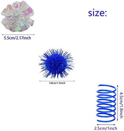 32 Pcs Crinkle Balls Cat Toy and Cat Spring Toy, 12 Pcs Mylar Crinkle Ball, 10 Pcs Cat Spiral Spring, 10Pcs Sparkle Balls Tinsel poms, for Cats Kittens Playing Interacting - Image 2