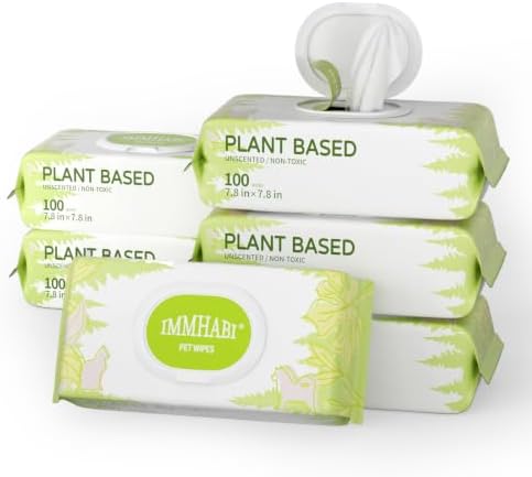 IMMHABI 600 Count Dog Wipes, Unscented Plant-Based Hypoallergenic Pet Wipes for Paws, Butt, and Anal Gland Care, Cleansing & Deodorizing for Puppies and Cats by IMMHABI