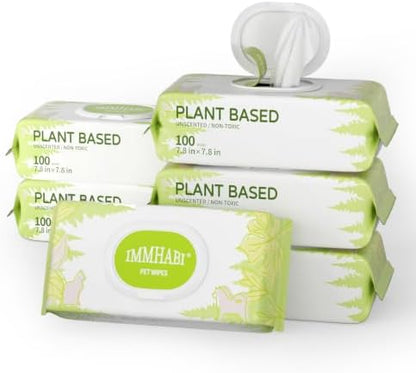 IMMHABI 600 Count Dog Wipes, Unscented Plant-Based Hypoallergenic Pet Wipes for Paws, Butt, and Anal Gland Care, Cleansing & Deodorizing for Puppies and Cats by IMMHABI