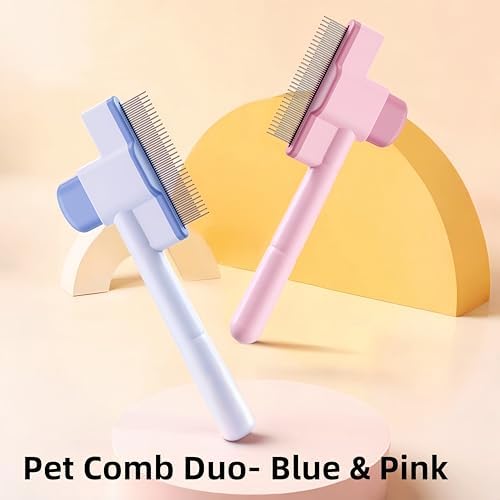 Pet Comb-2 Pack Release Button Grooming Brush for Cats&Dogs Flea Comb,Cleaning Removal Comb Pet Hair Gentle,Kittens Pet Comb to Groom Hair and Knots - Image 6