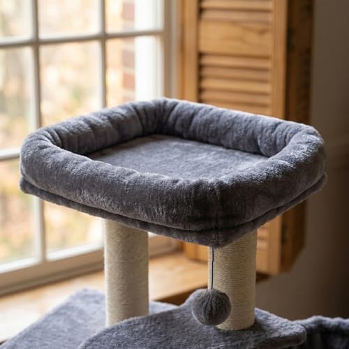 AIWIKIDE Cat Tree Has Scratching Toy with A Ball Activity Centre Cat Tower Furniture Jute-Covered Scratching Posts (Grey, 36.6'') - Image 3
