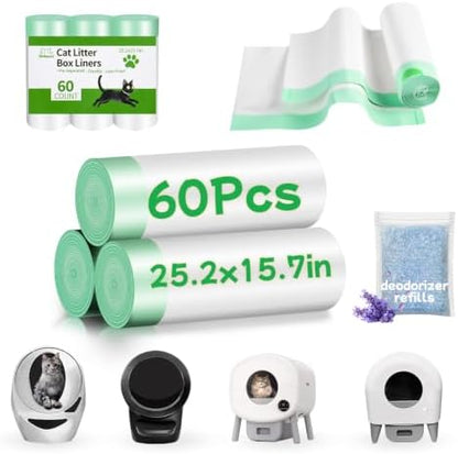 60 Count Cat Litter Box Liners for Automatic Litter Box, Pre-Separated Easy-Dispense Waste Bags with Drawstring, Heavy Duty Leak-Proof Liners Compatible with Litter-Robot 4/5/3, 25.2"x15.7" by Nidkoud