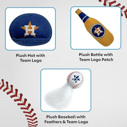 BEST PLUSH CAT TOY - MLB HOUSTON ASTROS Complete Set of 3 piece Cat Toys filled with Fresh Catnip. Incld: 1 Baseball Cap Cat Toy, 1 Baseball Cat Toy with Feathers & 1 Beer Bottle. Beautiful Team LOGOS - Image 3