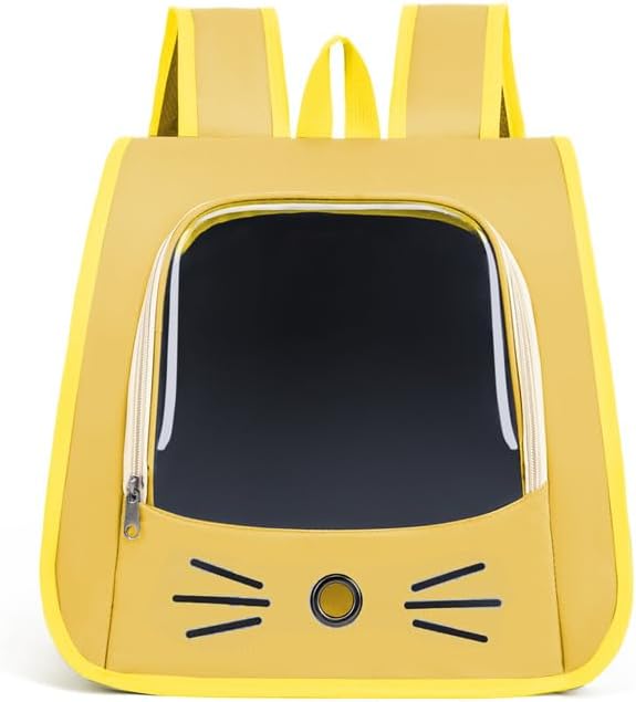 Pet Backpack Carrier, Traveler Breathable Transparent Carrier for Cats or Dogs, Large Space and Foldable Pet Carrier for Travel, Hiking, Shopping, and Vet, Cute, Suitable for Kids (Yellow) by Unknown