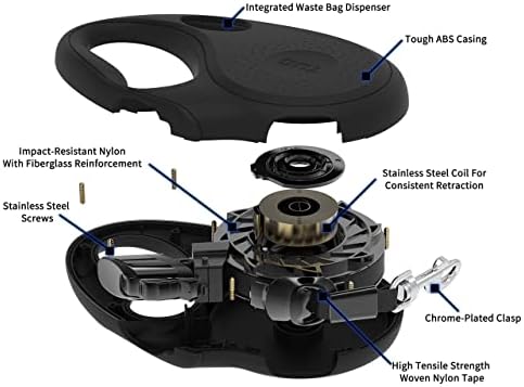 TUG Oval 360° Tangle-Free Retractable Dog Leash with Integrated Waste Bag Dispenser (Large, Black) - Image 4