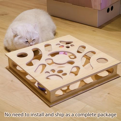 Interactive Wooden Cat Puzzle Toy Box with 4 Balls Interactive Cat Toy for Indoor Cats Indoor Hunting Play Toy Treat Puzzle Toys for Cats - Image 6