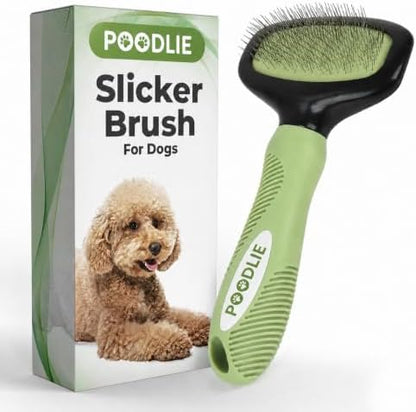 Poodle Pet Slicker Brush - For Dogs, Cats, Rabbits - Matted/Loose Fur, Knots - Suitable for Doodle/Goldendoodle Grooming and Shredding Short/Long Hair (Green) by Poodlie
