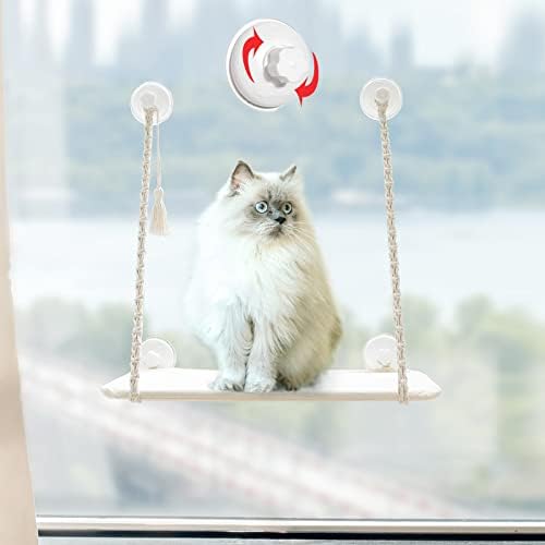 Mkono Cat Window Perch Macrame Boho Cat Hammock Wall Mounted Cat Bed for Indoor Cat, Pet Resting Seat Safety Space Saving Cat Shelves with Screw Suction Cups by Mkono