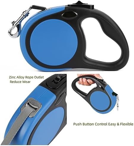 Dual Retractable Dog Leash Small Breed (Up to 44 Lbs Each) - 18.5 FT Extendable Double Headed Pet Leash with Poop Bags, Non Slip Grip - One Button Break & Lock, 360° Tangle-Free (Blue, Medium) - Image 2