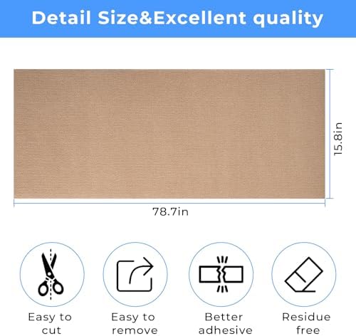 Cat Carpet remnants Cat Scratching Mat Trimmable Self-Adhesive Carpet DIY Climbing Scratcher Scratch Furniture Protector Covering Posts (78.7" x 15.8" Beige) - Image 2