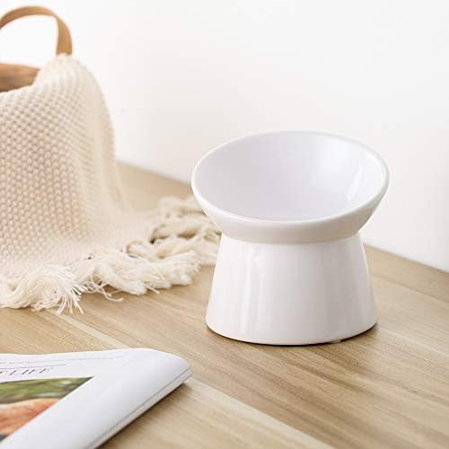 White Small Ceramic Raised Cat Bowls, Tilted Elevated Food or Water Bowls, Stress Free, Backflow Prevention, Dishwasher and Microwave Safe, Lead & Cadmium Free - Image 5