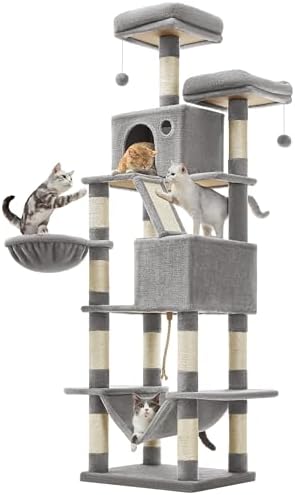 Feandrea Cat Tree, 81.1-Inch Large Cat Tower, Multi-Level Condo, Light Gray by FeandreabySONGMICSHOME