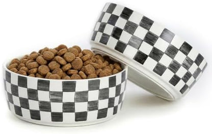 6.4 inch Ceramic Hand Painted Basic Dog Bowl Set of 2 with Anti-Skid Rubber Base, Food and Water Bowls for Small Pets,Black by Howise