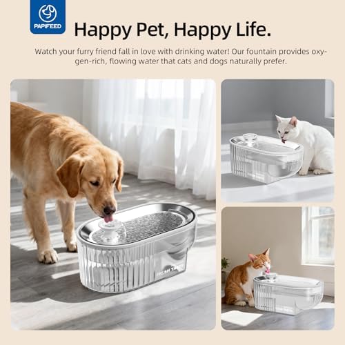 PAPIFEED Cat Water Fountain Stainless Steel, 84oz/2.5L Automatic Cat Water Fountain with Visible Water Level, Ultra Quiet Low Power Cat Water Bowl & Cat Water Dispenser (White) - Image 6