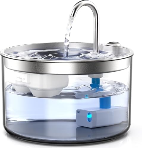 Casfuy PWB-004 Quiet BPA-Free Cat Water Fountain with Glass Base & Stainless Steel Tray, 95-oz by casfuy