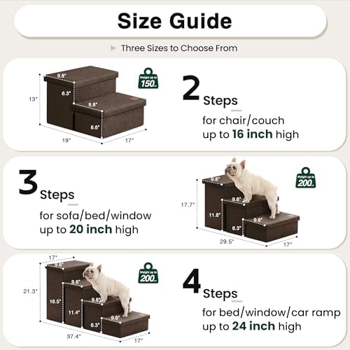 Love's cabin Dog Stairs for High Bed, Foldable Pet Stairs for Small Medium or Large Dogs Puppy with Storage for Bed or Couch, Cat Dog Steps Ramp with Zip up to 200 lbs, Coffee, 2 Steps - Image 2