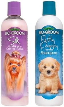 Bio-Groom Dog Shampoo and Conditioner Set - Tearless Shampoo for Dogs, Puppies & Cats, Moisturizing Conditioner for Dry Skin - Silk Conditioning Creme Rinse & Tear Free Shampoo, 12 Fl Oz Each (1 Set) by Bio-groom