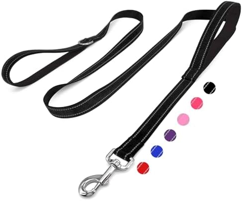 6 FT Black Nylon Reflective Dog Leash for Large Dogs with 2 Padded Handle by Unknown