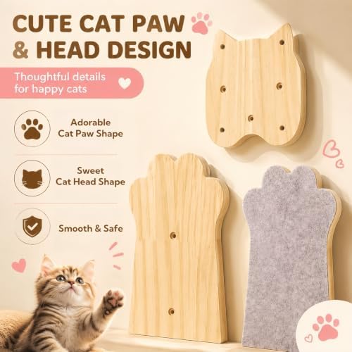 Tlence 3 Pack Cat Wall Shelves for Cats Steps, Wall Mounted Floating Cat Furniture with Non-Slip Felt, Cats Climbing Wall Stairs Perch for Jumping, Playing and Lounging, Holds up to 30lbs - Image 4