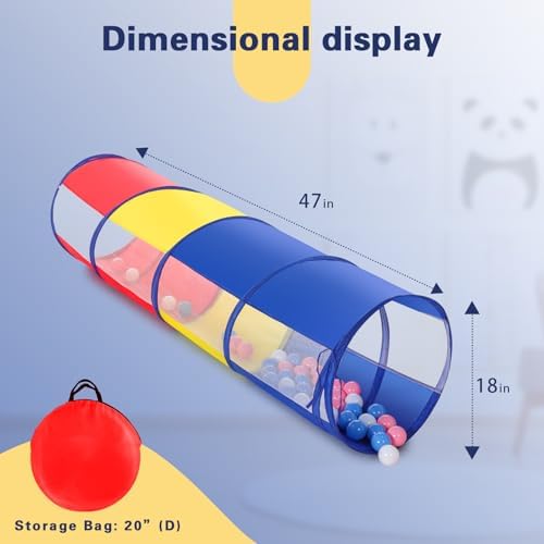 Kids Play Tunnel Tent for Toddlers, Colorful Pop Up Crawl Through Passage, Indoor & Outdoor Pipe Toy for Kids Backyard Playset, Dog Cat Pet Tunnel (Red, Yellow and Blue Tunnel) - Image 6