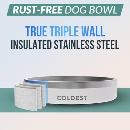 Coldest Dog Bowl - Anti Rust Metal, Non Slip, 3 Layers Insulated Stainless Steel Dog Bowls - Spill Proof & Heavy Duty - Water Bowl for Dogs, Cats & Pets, Dish Washer Safe (21 oz, Epic White) - Image 3
