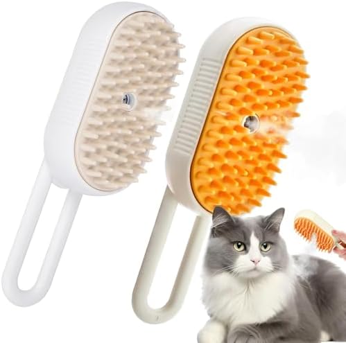 Cat Brush with Steam – 2 Pack 3-in-1 Grooming Kit with Self-Cleaning Vaporizer, Massage Brush for Long/Short Hair Pet Care by Unknown