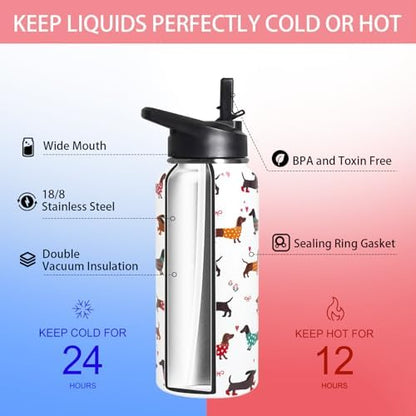 32oz Dachshund Insulated Stainless Steel Sports Water Bottle with Straw, Hiking, Cycling, Gym, Dog Gifts for Women - Image 4