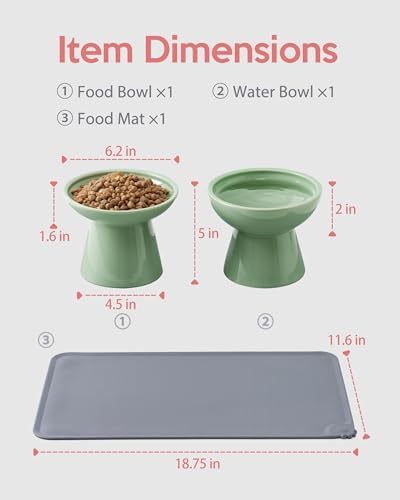 CEEFU 2 Elevated Ceramic Cat Bowls Upgraded with Food Mat for Food & Water - Image 2
