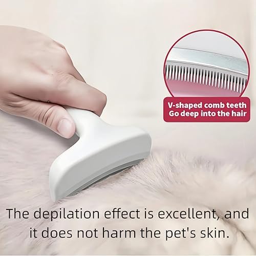 White Small Dog Brush for Shedding, Tight V-Tooth Deshedding Comb with Ergonomic Handle, Deshedding Tool for Tiny Breeds and Cats - Image 6