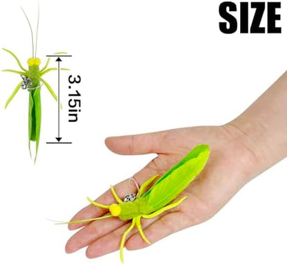 TTcat 3 Pack Grasshopper Cat Wand Refills, Realistic Green Insect Natural Feather Detachable Replacement Toy with Bell, Universal Lobster Clip-on Cat Teaser Attachments. - Image 5