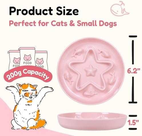 Cat Slow Feeder Bowl – Whisker Friendly Melamine Puzzle Feeding Bowl for Slow Eating – Wet & Dry Food – Dishwasher Safe, Lightweight, Non-Slip (Coral Pink, 6.3'') - Image 2