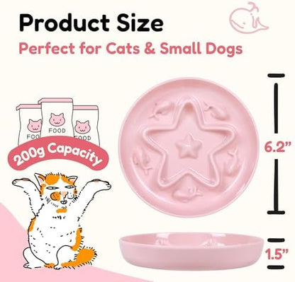 Cat Slow Feeder Bowl – Whisker Friendly Melamine Puzzle Feeding Bowl for Slow Eating – Wet & Dry Food – Dishwasher Safe, Lightweight, Non-Slip (Coral Pink, 6.3'') - Image 2