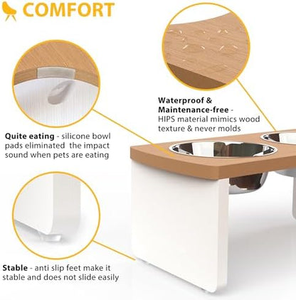 Elevated Dog Bowls, Waterproof Raised Dog Bowl for Medium Dogs, HIPS Poly Lumber Stand with 2 Stainless Steel Bowls, Indoor & Outdoor Use (7'' Tall-40 oz Bowl, Teak - White) - Image 5