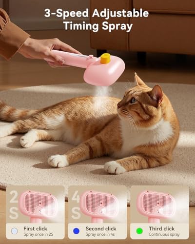 ROJECO 3-in-1 Pet Steam Brush,Spray Hair Removal Detangling Comb,Pink - Image 3