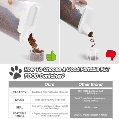 5Lbs Airtight Dog Cat Storage Container Portable with Upgraded Large Spout and Cup, Plastic Pet Food Dispenser for Small Animal Kibble, Bird Seed, Oatmeal, Rice, Flour, Brown Sugart-2 Pack Milky white - Image 3