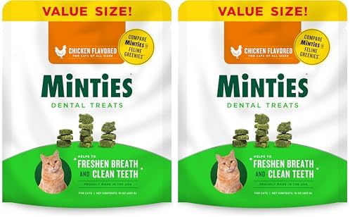 Minties Dental Treats for Cats, Chicken Flavored Treats for Cats, Freshens Breath and Controls Tartar, 10oz (Pack of 2) by Minties