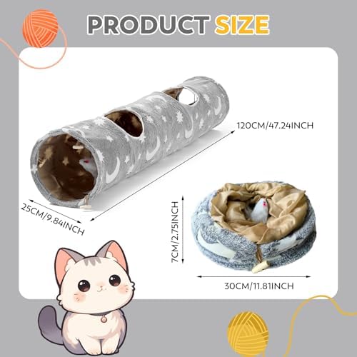 Cat Tunnels for Indoor Cats with Plush Toys Glows in The Dark Dog Cat Tunnel Tube Toys Photoluminescent for Indoor Cats Small Dogs Puppy Kitten Rabbit Bunny Ferret Pet Gray - Image 5