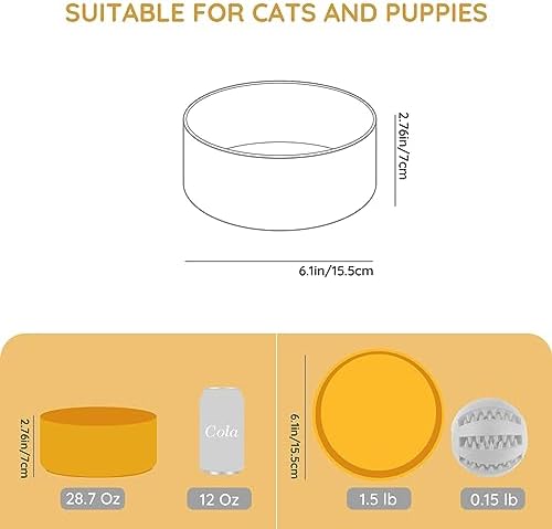 SPUNKYJUNKY 28.7OZ Ceramic Dog and Cat Bowl, Modern Cute Weighted Food Water Bowl for Replacement Yellow (1 Pack) - Image 2
