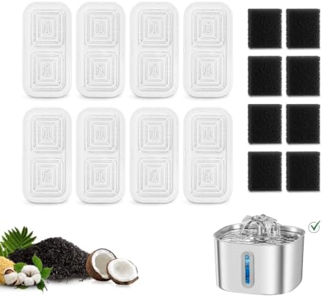Cat Water Fountain Replacement Filter, 8 Plastic Filters + 8 Sponges by Unknown