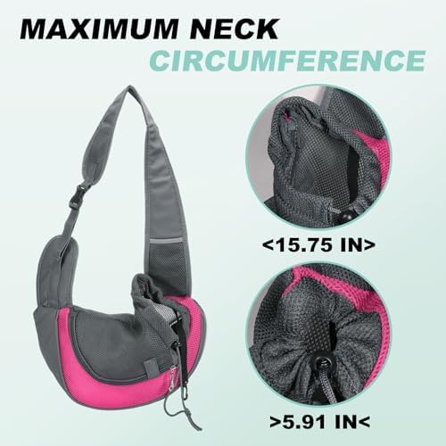 Dog Sling Carrier for Small Pet Up to 13.2 lbs Hand-Free Drawstring Pet Sling Carrier with Safety Hook & Adjustable Strap, (Rose Red, 1 Pcs) Intended for Hiking and Camping - Image 5