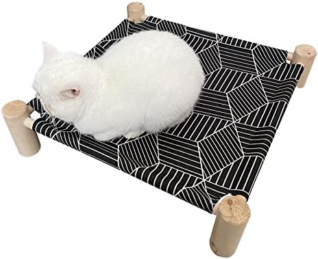 Pozico Cat/Dog Bed Hammock Cat Bed, Wooden Dog Elevated Indoor Outdoor Beds, Raised Cat Cots Furniture Pet Bed Puppy Bed Portable Breathable Mesh Cat Beds for Small Animals-Black Diamond - Image 5
