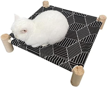 Pozico Cat/Dog Bed Hammock Cat Bed, Wooden Dog Elevated Indoor Outdoor Beds, Raised Cat Cots Furniture Pet Bed Puppy Bed Portable Breathable Mesh Cat Beds for Small Animals-Black Diamond - Image 5